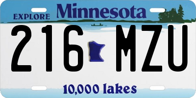 MN license plate 216MZU