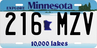 MN license plate 216MZV