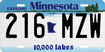 MN license plate 216MZW