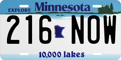 MN license plate 216NOW