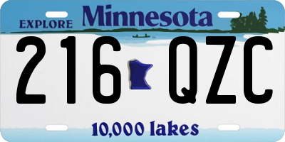 MN license plate 216QZC