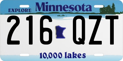 MN license plate 216QZT