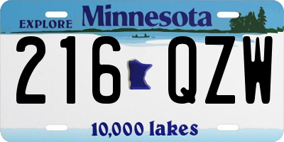 MN license plate 216QZW