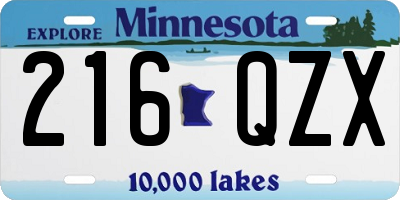 MN license plate 216QZX