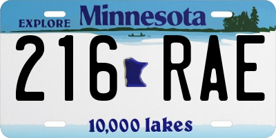 MN license plate 216RAE