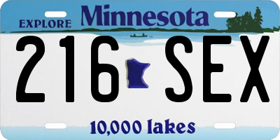 MN license plate 216SEX