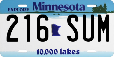 MN license plate 216SUM