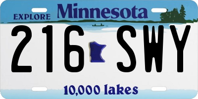 MN license plate 216SWY