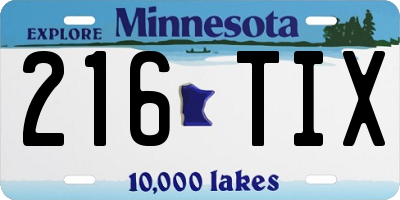 MN license plate 216TIX