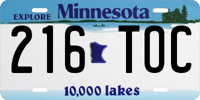 MN license plate 216TOC