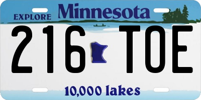 MN license plate 216TOE
