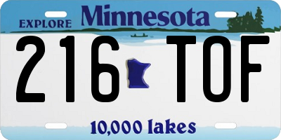 MN license plate 216TOF