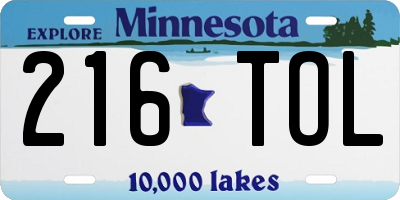 MN license plate 216TOL