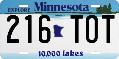 MN license plate 216TOT