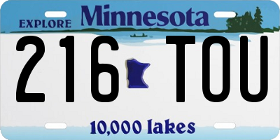 MN license plate 216TOU