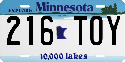 MN license plate 216TOY