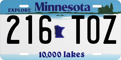 MN license plate 216TOZ