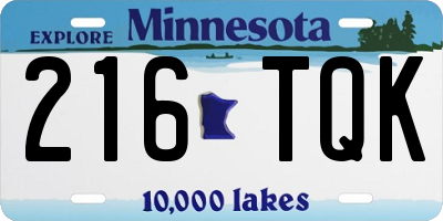 MN license plate 216TQK