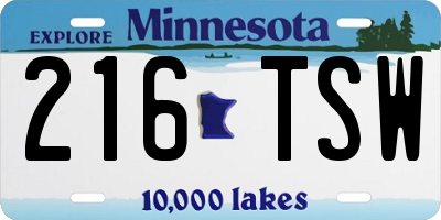 MN license plate 216TSW