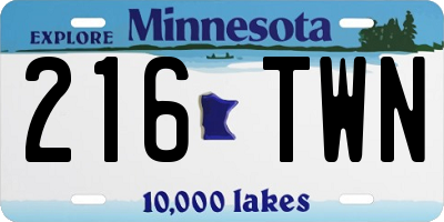 MN license plate 216TWN