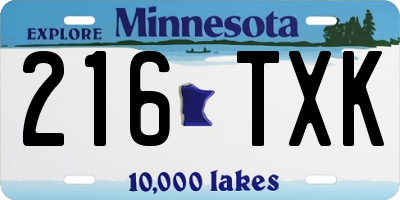 MN license plate 216TXK