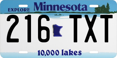 MN license plate 216TXT