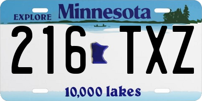 MN license plate 216TXZ