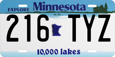 MN license plate 216TYZ