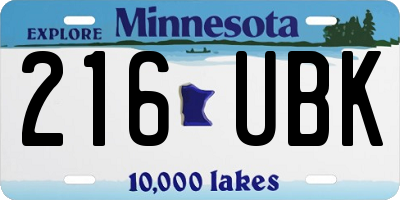 MN license plate 216UBK