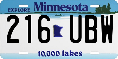 MN license plate 216UBW