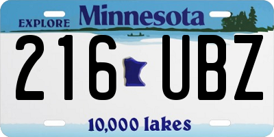 MN license plate 216UBZ