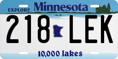 MN license plate 218LEK