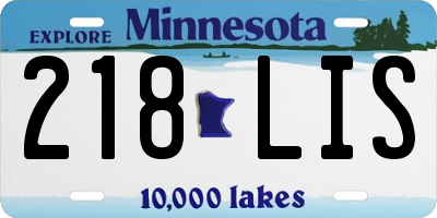 MN license plate 218LIS