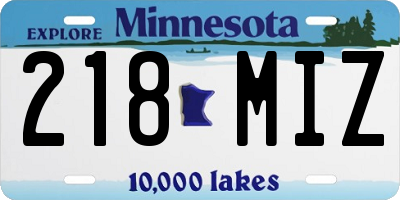 MN license plate 218MIZ