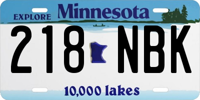 MN license plate 218NBK