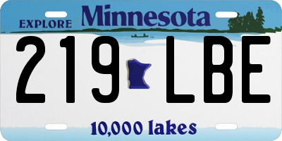 MN license plate 219LBE