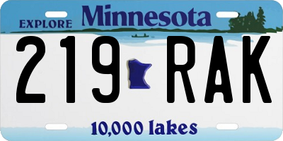 MN license plate 219RAK