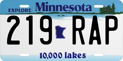 MN license plate 219RAP