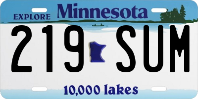 MN license plate 219SUM
