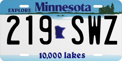 MN license plate 219SWZ