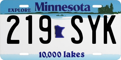 MN license plate 219SYK