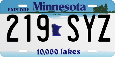 MN license plate 219SYZ
