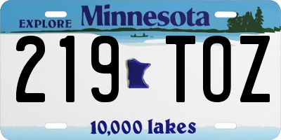 MN license plate 219TOZ