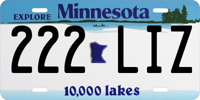 MN license plate 222LIZ