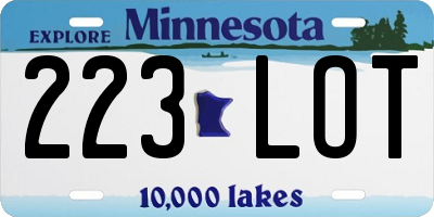 MN license plate 223LOT