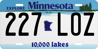 MN license plate 227LOZ