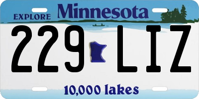 MN license plate 229LIZ