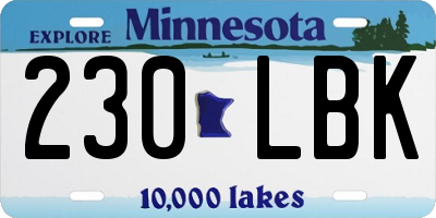 MN license plate 230LBK