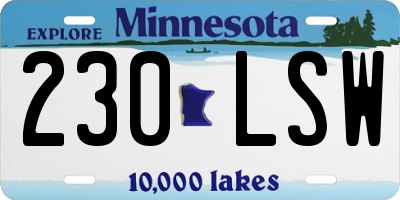 MN license plate 230LSW