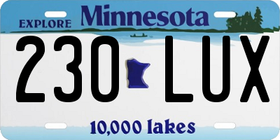 MN license plate 230LUX